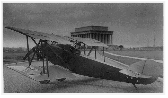 Pilot Lawrence Sperry, capable of 100 mph and land in an ordinary roadway.  March 21 1922